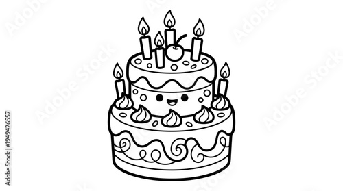 Birthday cake with lit candles decoration.