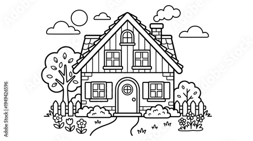 House with gable roof and door.