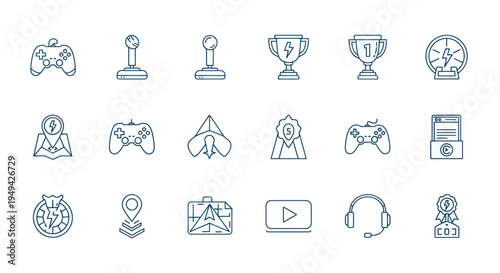 Gaming icons in minimalistic line art