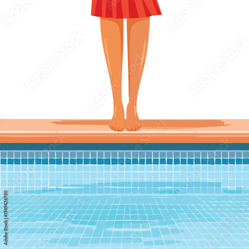 Woman standing by pool ready to dive illustration vector design
