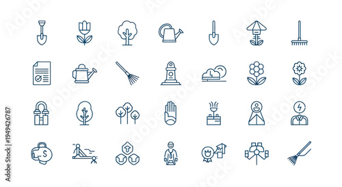 Gardening tools and nature icons set