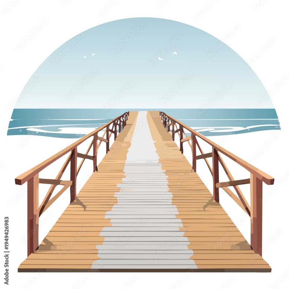 Obraz premium Wooden pier extending towards the ocean under a clear sky vector illustration