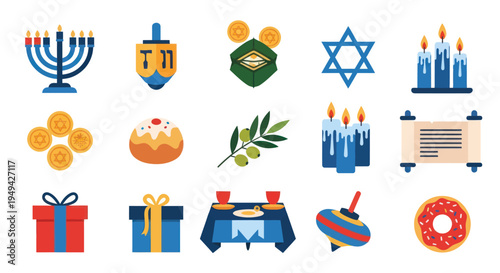 Hanukkah festive icons and symbols