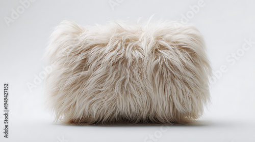 White fluffy faur fur clutch isolated on a white surface