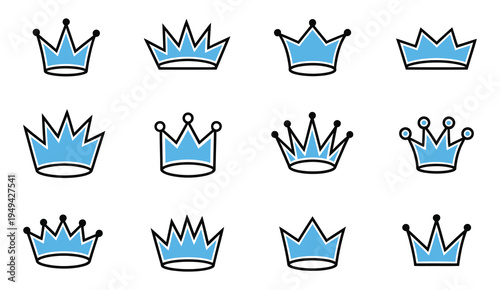 Hand Drawn Crown Icon Set, Doodle Royal Crown Collection with Gold Sketch Style, King and Queen Crown Symbols, Vintage Monarchy Design Elements, Decorative Royalty Vector Illustration Pack