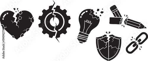 Collection of black and white industrial and protective symbols