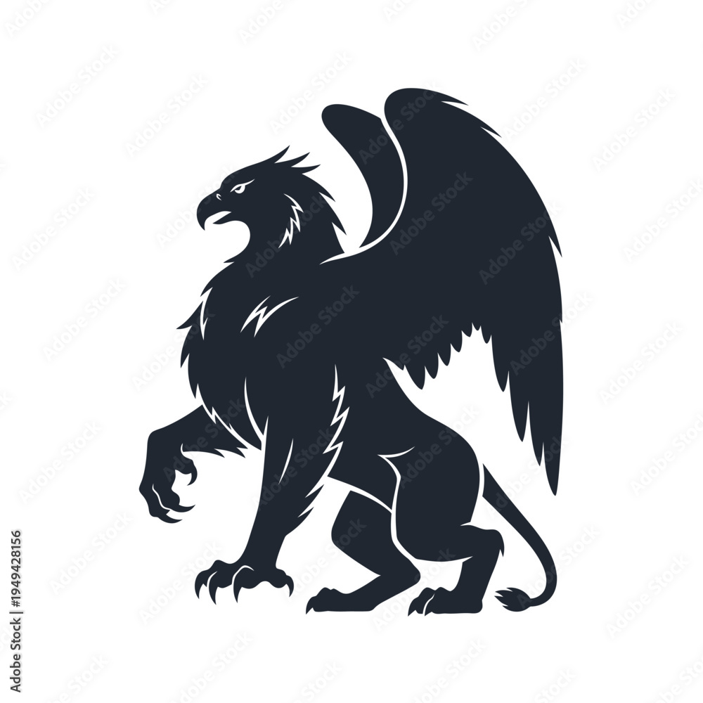 Fototapeta premium Black Griffin Mythical Creature Silhouette.