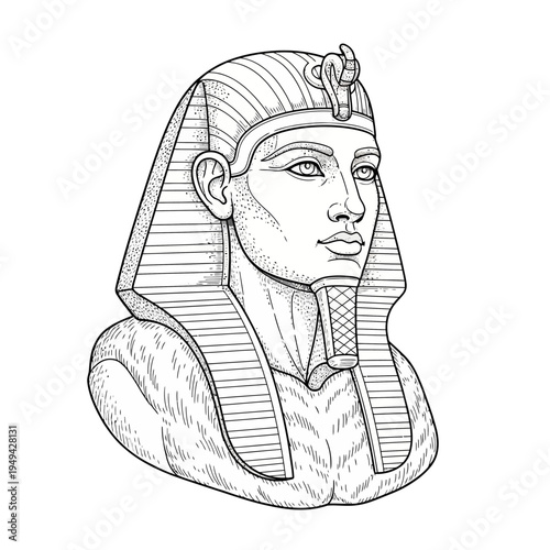 Ancient Egyptian Pharaoh Head Statue.