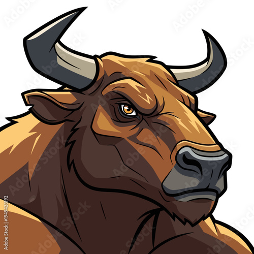 Cartoon bull with large horns head.