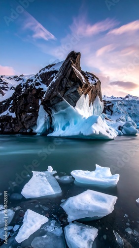 Glacial icebergs at dawn