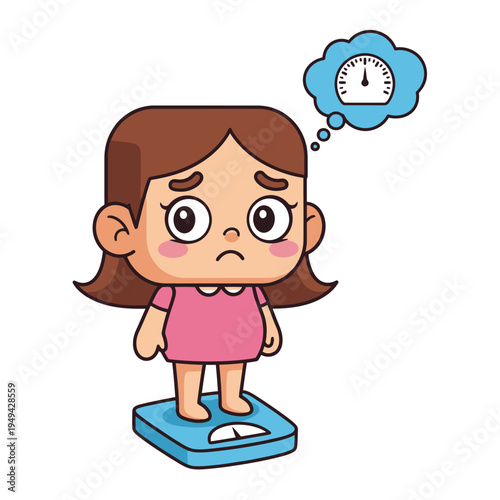 Little girl standing on a scale.