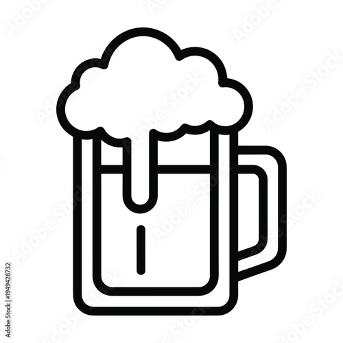Simple Outline Beer Mug Icon with Foam