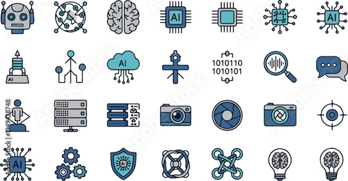 Artificial Intelligence and Technology Icon Set for Modern Digital Concepts.