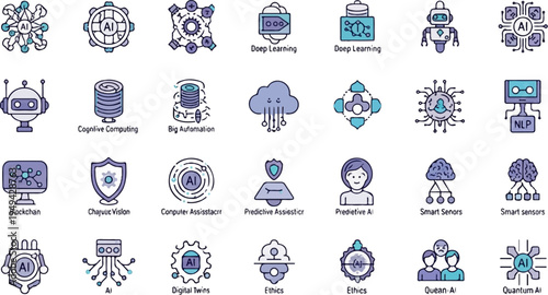 Collection of Artificial Intelligence and Machine Learning Icons 8.