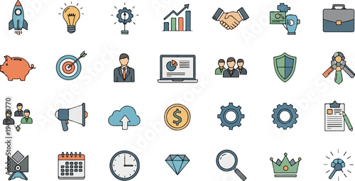 Comprehensive Collection of Business and Startup Concept Icons.