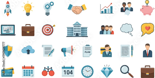 Comprehensive collection of business and finance related flat design icons 2.