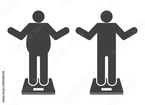 fat man standing on scale weight check icon