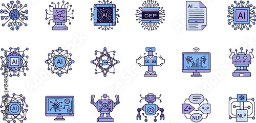 Artificial Intelligence and Machine Learning Icons Set 35.