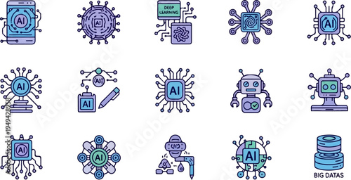 Artificial Intelligence and Machine Learning Icons Set 36.