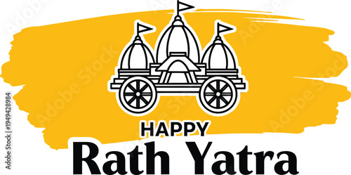 Happy Rath Yatra festival celebration with traditional Indian chariot illustration and yellow brush stroke design