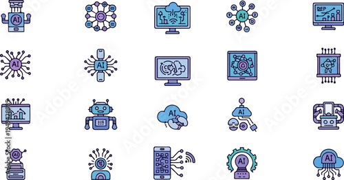 Collection of AI and Technology Icons Representing Artificial Intelligence and Digital Innovation 2.