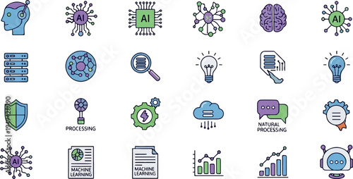 Artificial Intelligence and Machine Learning Icons Set 37.