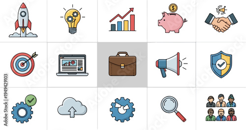 Business and Startup Doodle Icons Set for Web and Mobile.