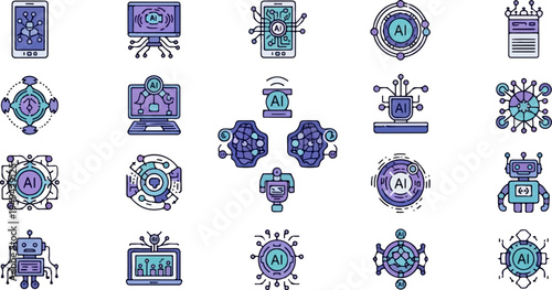 Artificial Intelligence and Machine Learning Icons Set Representing Modern Technology and Digital Innovation 3.