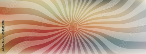An abstract vector background banner featuring a central sunburst radial starburst pattern and a smooth gradient in warm tones of red, beige, and yellow.