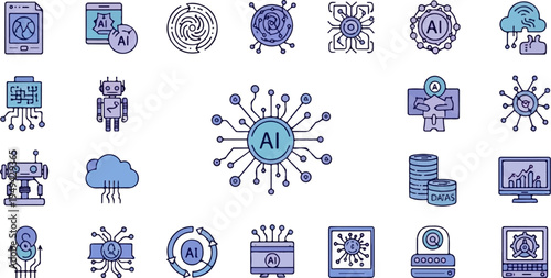 Artificial Intelligence and Machine Learning Technology Icons Set 39.