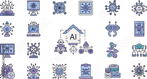 Artificial Intelligence and Machine Learning Icons Set Representing Modern Technology and Digital Innovation 6.