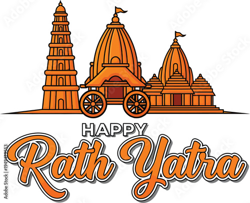 Rath Yatra festival celebration with traditional Indian temple and chariot illustration