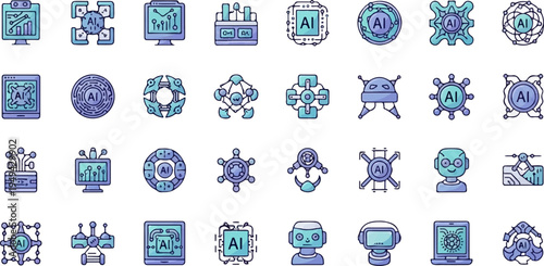 Artificial Intelligence and Machine Learning Icon Set 10.