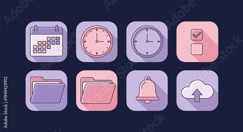Icon set calendar clock folder cloud