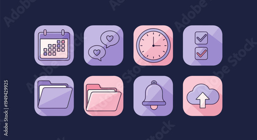 Icon set calendar clock folders