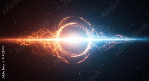 Conceptual digital illustration showing dynamic gravitational forces and warped spacetime, creating an intense, theoretical cosmic energy field backdrop, design, cosmic, warp