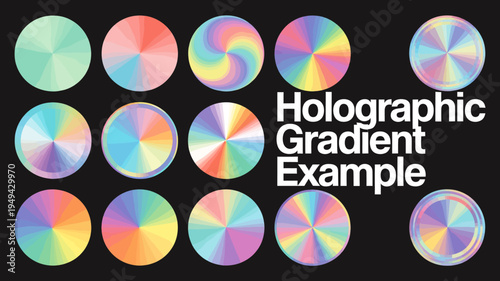 Holographic gradient colorful circles on dark background example