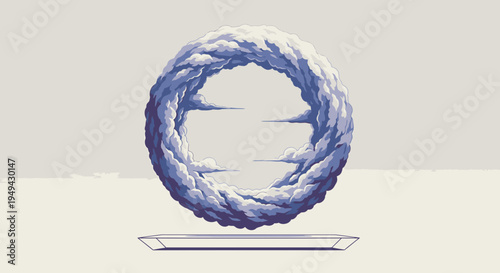 Abstract Circular Sculpture of Clouds on Display Platform