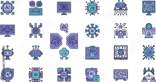 Artificial Intelligence and Machine Learning Icons Collection 12.