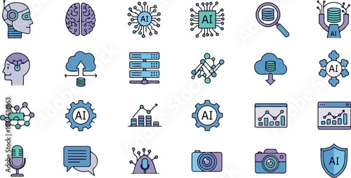 Artificial Intelligence and Machine Learning Icon Set 11.
