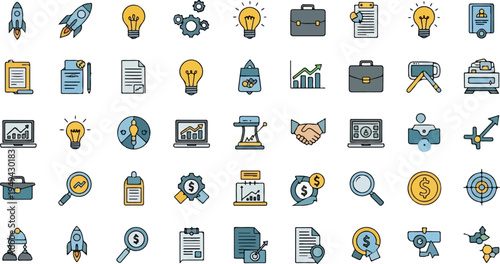 Collection of business and finance icons for various professional concepts.