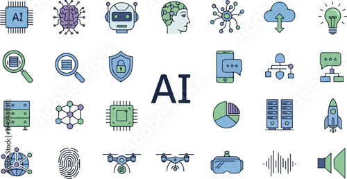 Artificial Intelligence and Machine Learning Icons Set for Modern Technology Concepts 4.