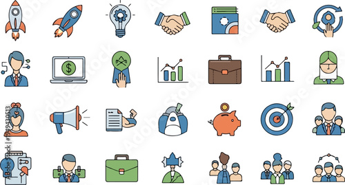Business and Finance Icon Set for Startups and Corporate Growth.