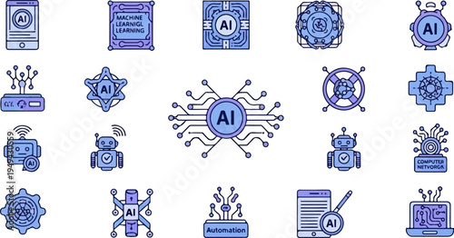 Artificial Intelligence and Robotics Technology Icons Set 15.