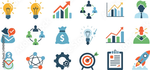 Business and Finance Icons Set for Success and Growth.