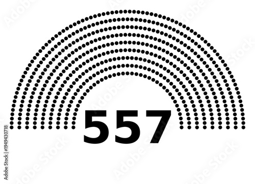 Hemicycle 557 seats - 8 rows