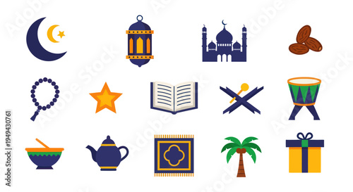 Islamic symbols and icons illustration