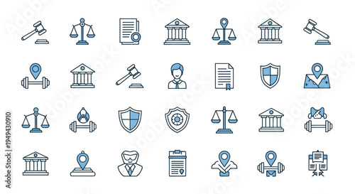 Legal icons court law justice and documents