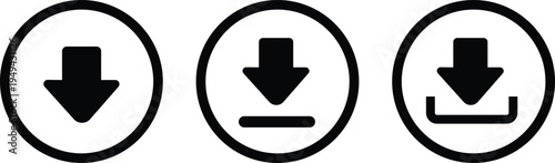 Three black download icons with varying arrow styles