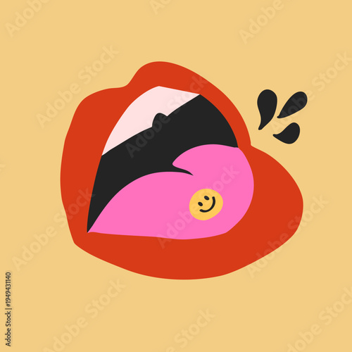 Ilustração de Boca Aberta com Lábios Vermelhos – Estilo Pop Art Vetorial